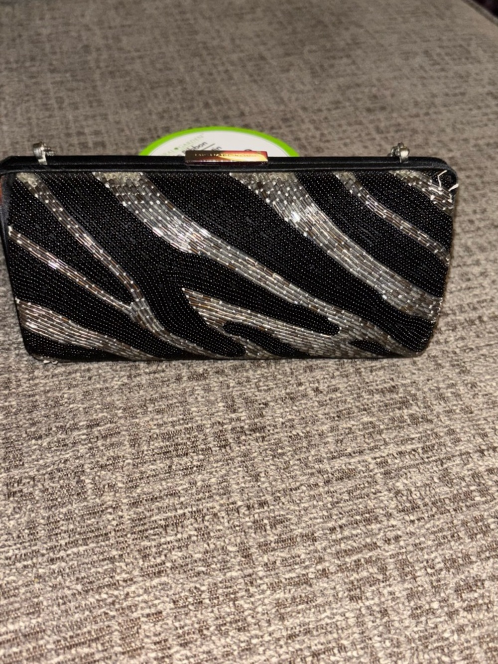 Black Beaded Zebra Stripe Evening Clutch